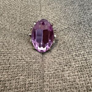 Adjustable Large Purple Oval Cocktail Ring – Silver Tone – Statement Jewelry